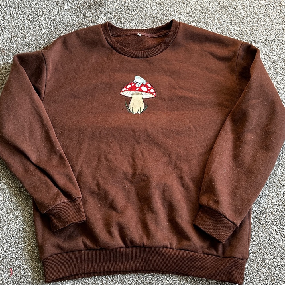 Pacsun hoodie with frog sitting on top of a mushroom design